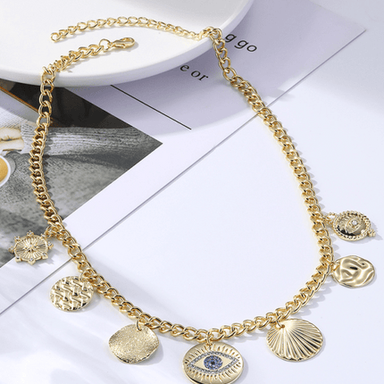 New Bohemian Metal Ancient Coin Multi-Pendant Devil's Eye Necklace