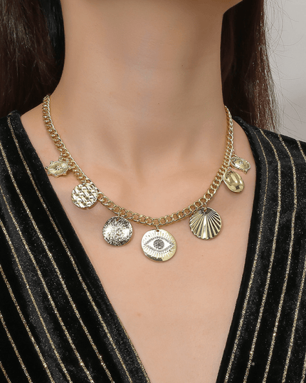 New Bohemian Metal Ancient Coin Multi-Pendant Devil's Eye Necklace
