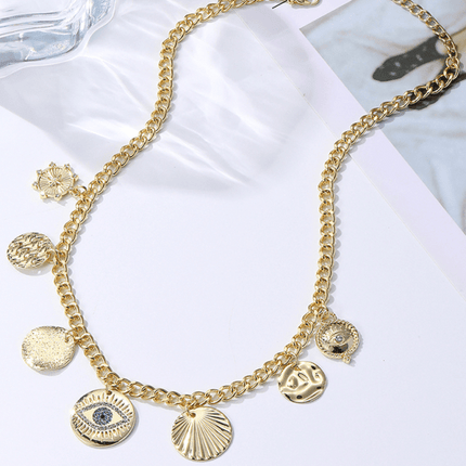 New Bohemian Metal Ancient Coin Multi-Pendant Devil's Eye Necklace