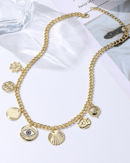 New Bohemian Metal Ancient Coin Multi-Pendant Devil's Eye Necklace