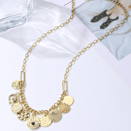 New Bohemian Metal Ancient Coin Multi-Pendant Devil's Eye Necklace