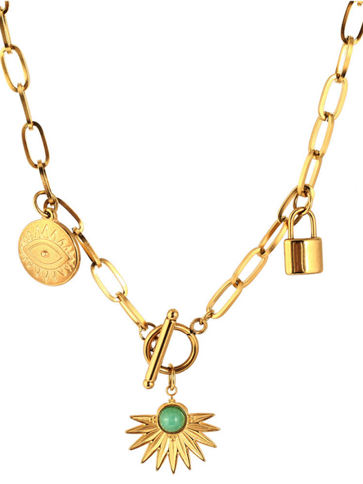 Leaves Devil's Eye Lock Pendant OT Buckle Collarbone Necklace