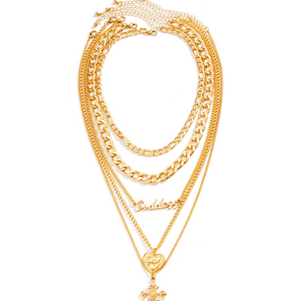 Retro multi-layer portrait cross pendant necklace Hip-hop style letter chain necklace