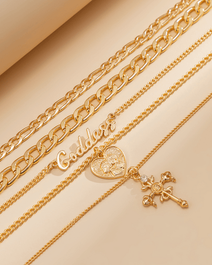 Retro multi-layer portrait cross pendant necklace Hip-hop style letter chain necklace