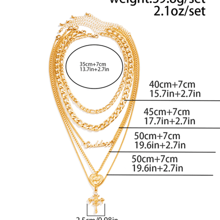 Retro multi-layer portrait cross pendant necklace Hip-hop style letter chain necklace