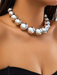 Exaggerated round punk collarbone chain Geometric beads Beaded necklace