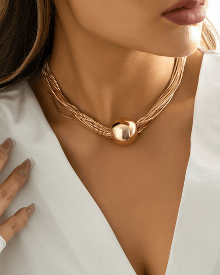 Punk multi-layer chain stacking necklace simple niche geometric sphere personality necklace