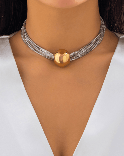 Punk multi-layer chain stacking necklace simple niche geometric sphere personality necklace