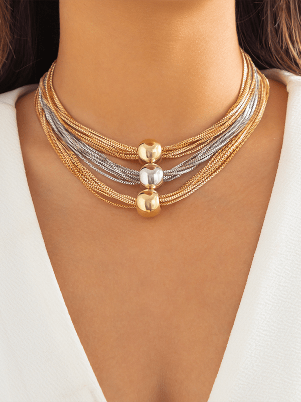 Punk multi-layer chain stacking necklace simple niche geometric sphere personality necklace