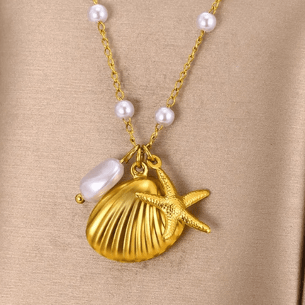 New Shell Starfish Scallop Pearl Necklace Jewelry