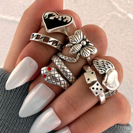 Playing Card Ring Vintage Spade Card Ring Creative Personality Joint Ring Set 5-piece Set