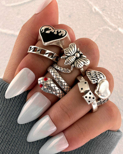 Playing Card Ring Vintage Spade Card Ring Creative Personality Joint Ring Set 5-piece Set