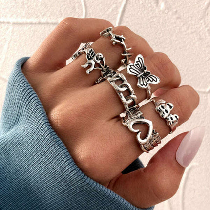 Playing Card Ring Vintage Spade Card Ring Creative Personality Joint Ring Set 5-piece Set