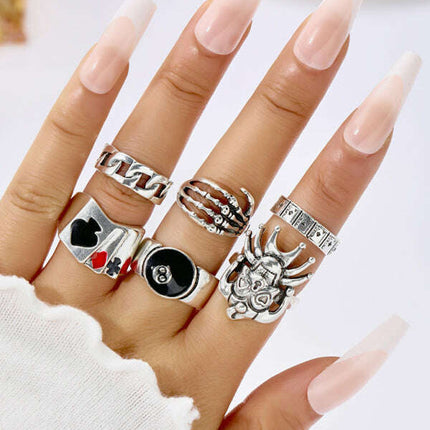 Playing Card Ring Vintage Spade Card Ring Creative Personality Joint Ring Set 5-piece Set