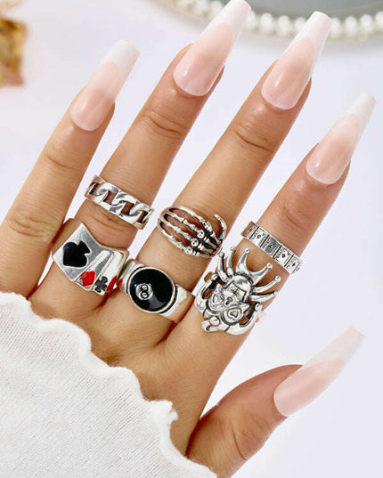 Playing Card Ring Vintage Spade Card Ring Creative Personality Joint Ring Set 5-piece Set