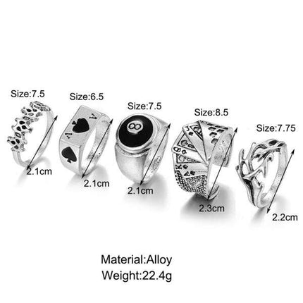 Playing Card Ring Vintage Spade Card Ring Creative Personality Joint Ring Set 5-piece Set