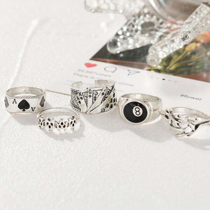 Playing Card Ring Vintage Spade Card Ring Creative Personality Joint Ring Set 5-piece Set