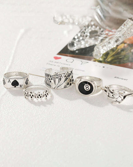 Playing Card Ring Vintage Spade Card Ring Creative Personality Joint Ring Set 5-piece Set