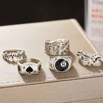 Playing Card Ring Vintage Spade Card Ring Creative Personality Joint Ring Set 5-piece Set