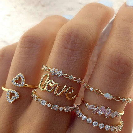 Love love 7-piece ring set creative retro female joint ring set