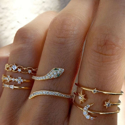 Star Moon Snake Ring Set Creative Retro Women's Joint Ring Set