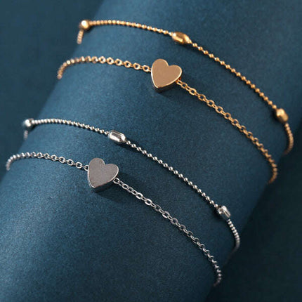 New round bead double-layer love heart anklet creative retro simple multi-layer alloy anklet