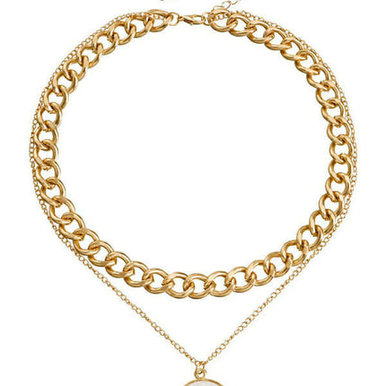 Double-layer geometric round white mother-of-pearl pendant necklace necklace metal thick aluminum chain necklace