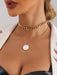 Double-layer geometric round white mother-of-pearl pendant necklace necklace metal thick aluminum chain necklace