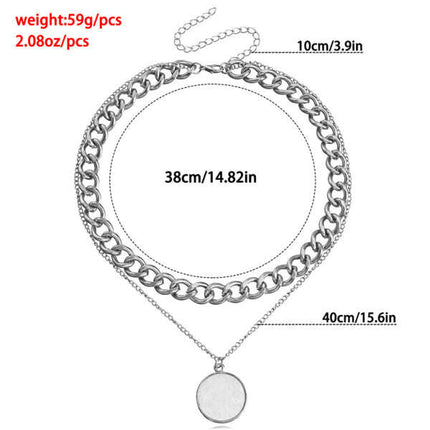 Double-layer geometric round white mother-of-pearl pendant necklace necklace metal thick aluminum chain necklace