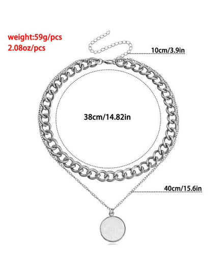 Double-layer geometric round white mother-of-pearl pendant necklace necklace metal thick aluminum chain necklace