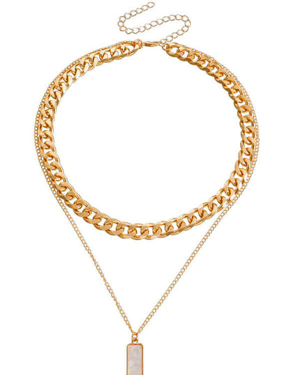 Double-Layer Mother-of-Pearl Pendant Necklace – Modern Rectangular Design