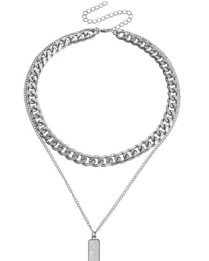 Double-Layer Mother-of-Pearl Pendant Necklace – Modern Rectangular Design