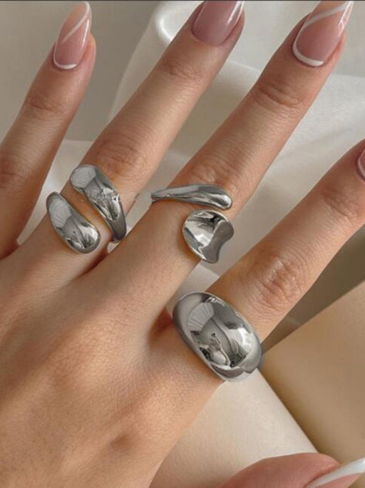 Environmentally friendly metal texture polished ring set geometric open ring ring