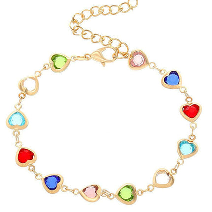 Colorful love zircon bracelet Personalized temperament alloy heart-shaped dopamine bracelet