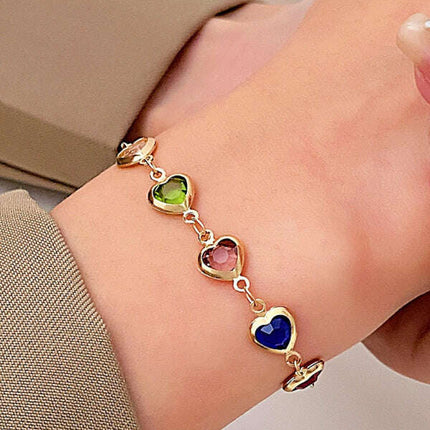 Colorful love zircon bracelet Personalized temperament alloy heart-shaped dopamine bracelet