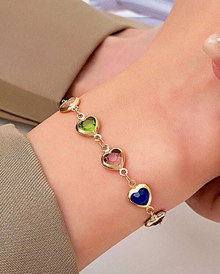 Colorful love zircon bracelet Personalized temperament alloy heart-shaped dopamine bracelet