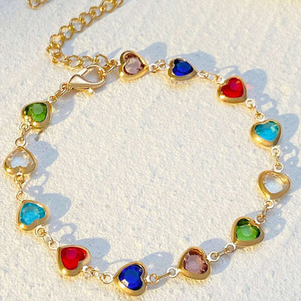 Colorful love zircon bracelet Personalized temperament alloy heart-shaped dopamine bracelet