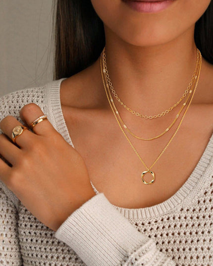 Simple twisted circle pendant fashionable women's three-layer necklace