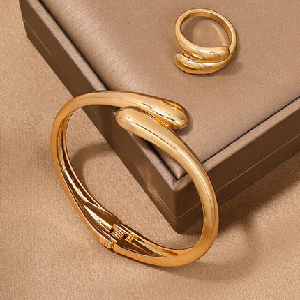 Fashionable and simple heavy metal geometric ring smooth bracelet ring jewelry two-piece set