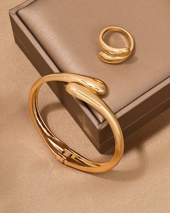 Fashionable and simple heavy metal geometric ring smooth bracelet ring jewelry two-piece set