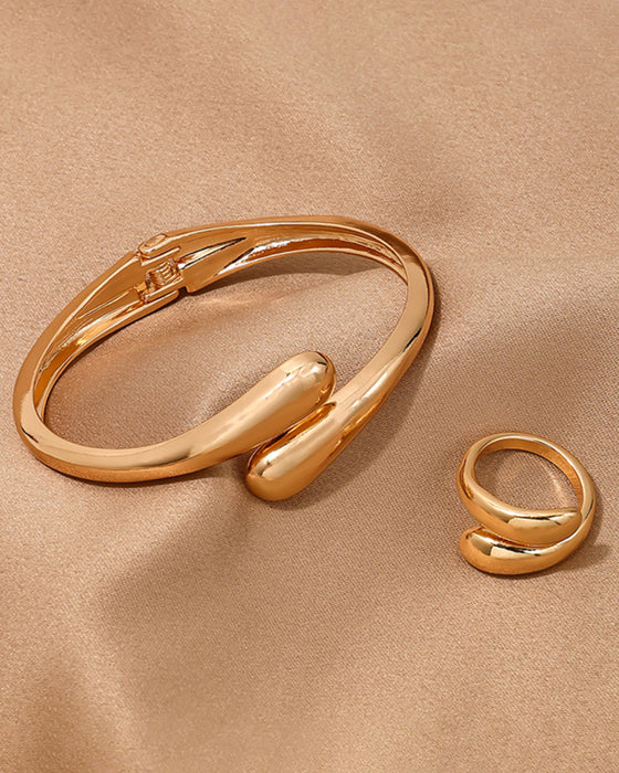 Fashionable and simple heavy metal geometric ring smooth bracelet ring jewelry two-piece set