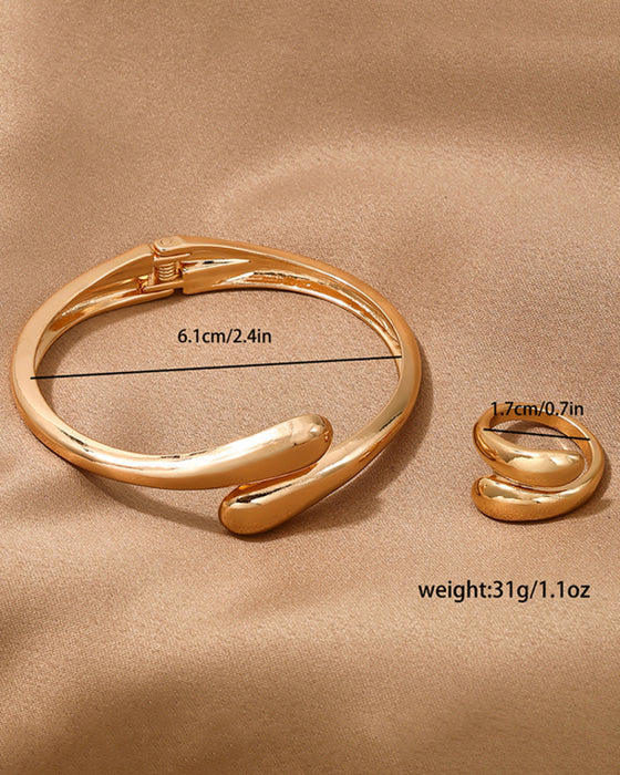 Fashionable and simple heavy metal geometric ring smooth bracelet ring jewelry two-piece set
