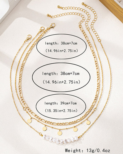 Simple and elegant irregular imitation pearl metal disc women's necklace set