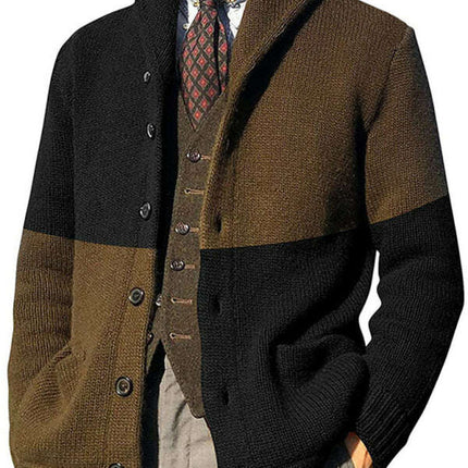 Men's Contrasting Color Block Button Long Sleeve Cardigan