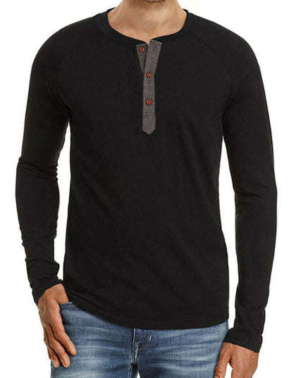 Men Casual Button Henley Long Sleeve