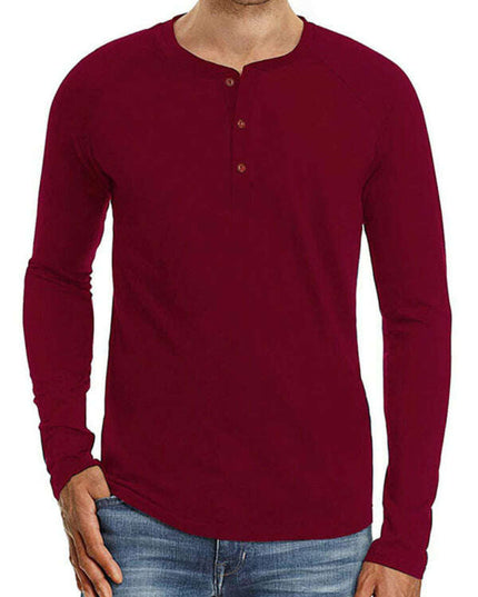 Men Casual Button Henley Long Sleeve