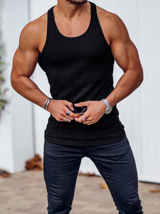 Stylish Vertical Stripes Men's Fitness Racerback Tank Top for Active Lifestyles