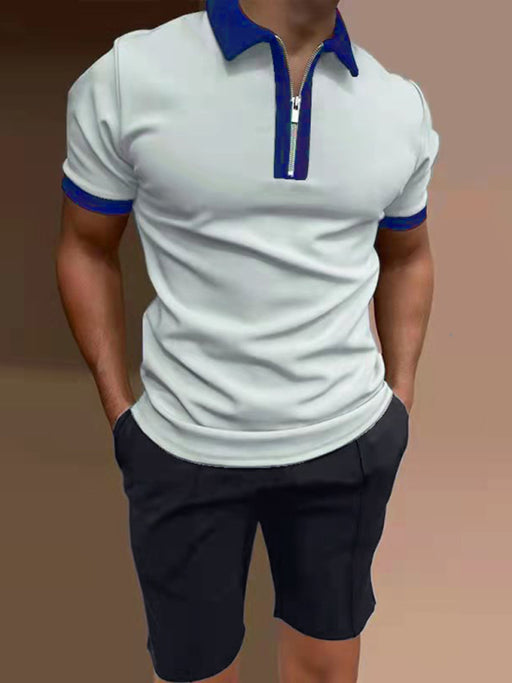 Color Block Men's Polo Shirt and Shorts Set for Stylish Casual Wear