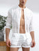 Casual Men's Suit Set: Long Sleeve Shirts & Trendy Shorts for Contemporary Style