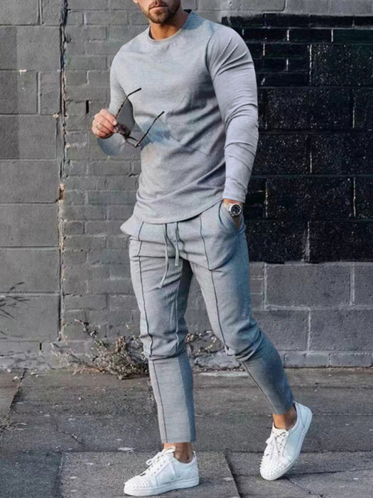 Men's Cozy Lounge Set: Long Sleeve Tee and Matching Pants for Ultimate Comfort